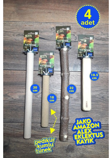 Venty 4 Adet Papağan Tüneği - Kumlu Pedikür Tünek | Jako, Amazon, Alexander, Eklektus, Kayık, Konur - M421