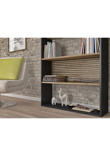 Nova Zebra 7 Bölmeli Kitaplıklık - Minifiks - Wood Siyah Atlantik Çam
