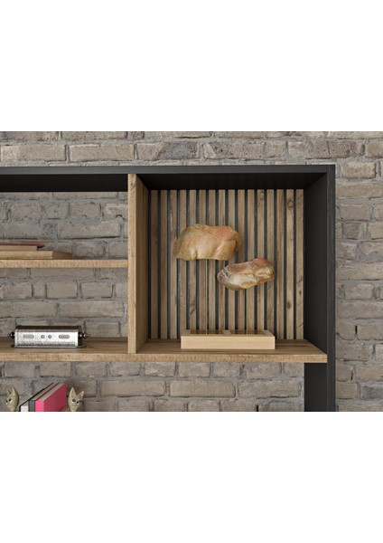 Nova Zebra 7 Bölmeli Kitaplıklık - Minifiks - Wood Siyah Atlantik Çam