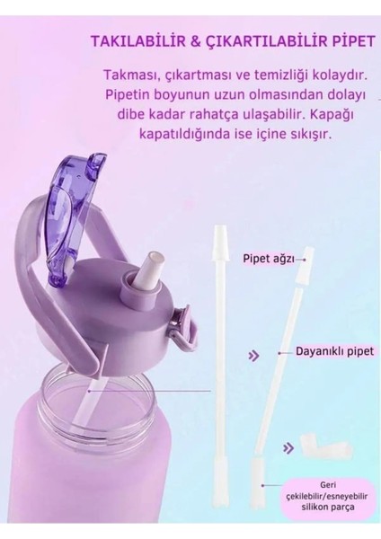- Yavrulu Motivasyonel 2'li Su Matarası Su Şişesi Suluk 2lt 900ML Yavrulu Tritan Spor Salonu Su Şişesi