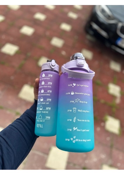 - Yavrulu Motivasyonel 2'li Su Matarası Su Şişesi Suluk 2lt 900ML Yavrulu Tritan Spor Salonu Su Şişesi