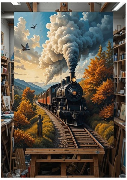 Resim Atölyesinde Tren Tablosu Ahşap Tablo