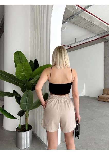 Çıtçıtlı Gabardin Şort