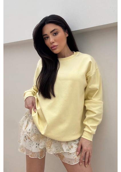 Premium Bisiklet Yaka Pamuklu Oversize Sweatshirt