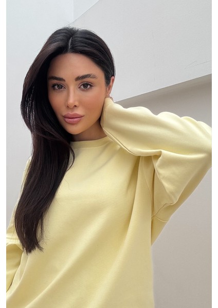 Premium Bisiklet Yaka Pamuklu Oversize Sweatshirt