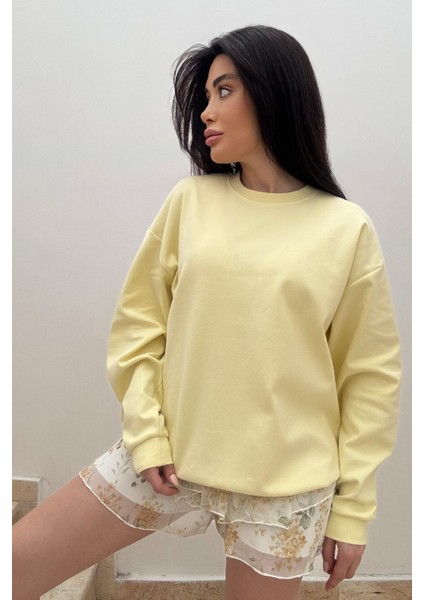 Premium Bisiklet Yaka Pamuklu Oversize Sweatshirt