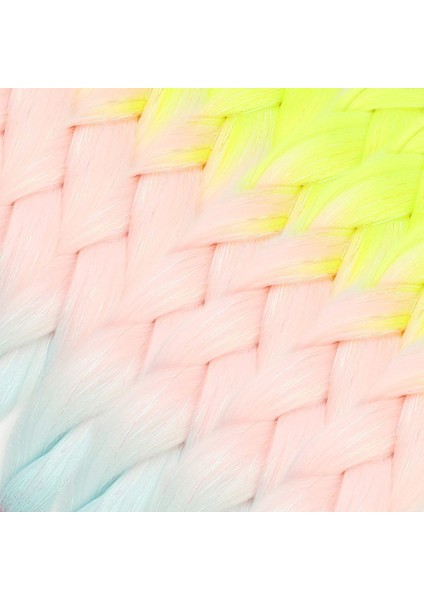 OEM Simli Neon Sarı / Şeker Pembe / Su Yeşili Ombreli Örgülük Saç 100 gr