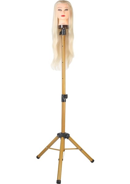 Kuaför Eğitim Mankeni Için Metal Tripod / Simli Gold + Taşıma Çantası