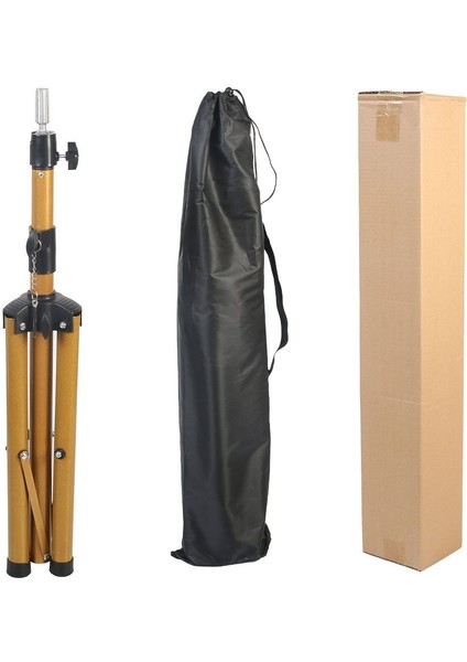 Kuaför Eğitim Mankeni Için Metal Tripod / Simli Gold + Taşıma Çantası