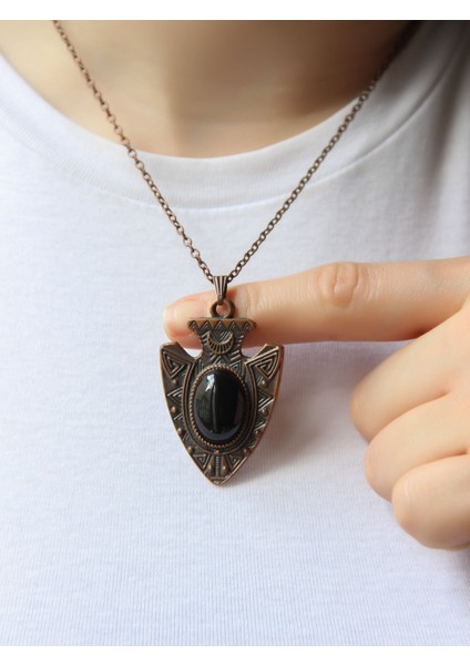 Doğal Taş Oniks Doğal Taşlı Otantik Kadın Kolye 45 cm Zincirli EUK12BO