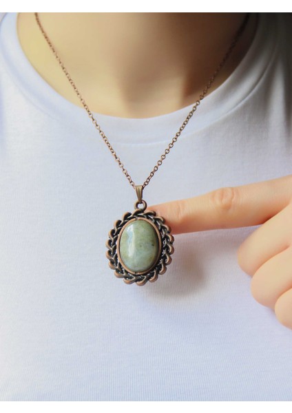 Doğal Taş Labradorit Doğal Taşlı Desenli Otantik Kadın Kolye 45 cm Zincirli EUK15BLBT