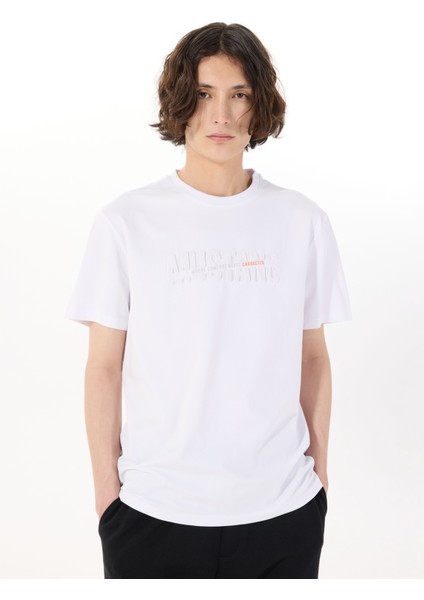 Bisiklet Yaka Baskılı Beyaz Erkek T-Shirt M5SM-TST1290