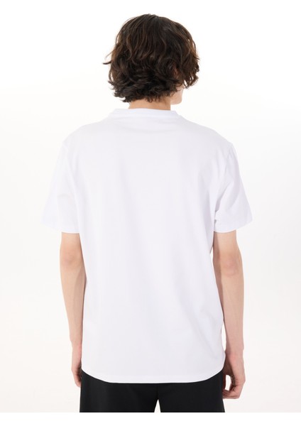 Bisiklet Yaka Baskılı Beyaz Erkek T-Shirt M5SM-TST1290