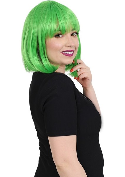 Küt Kahküllü Fiber Sentetik Peruk / Neon Yeşil