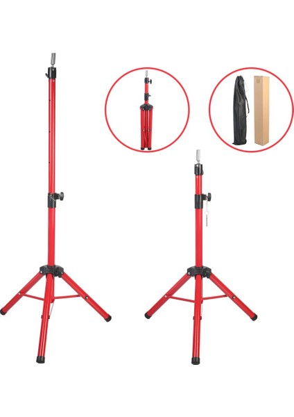 Kuaför Eğitim Mankeni Için Metal Tripod / Kırmızı + Taşıma Çantası