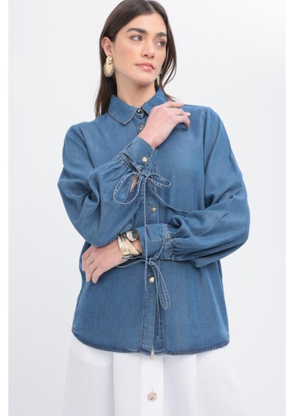 Kadın Kolu Bağcıklı Tencel Gömlek