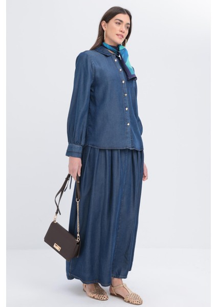 Kadın Kolu Bağcıklı Tencel Gömlek