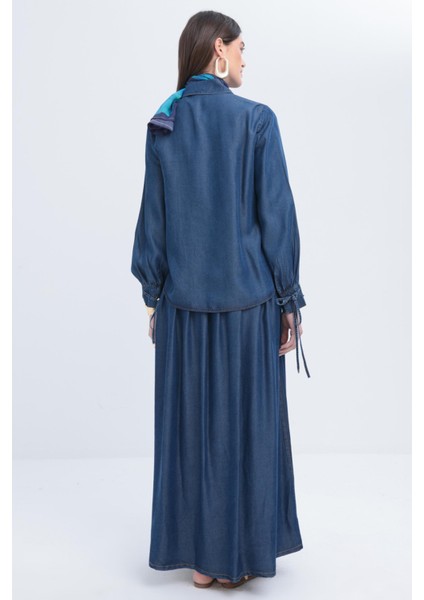 Kadın Kolu Bağcıklı Tencel Gömlek