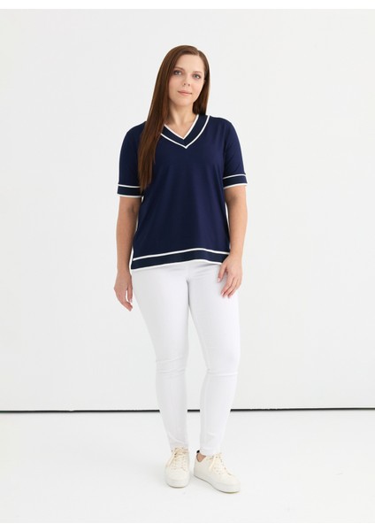 V Yaka Düz Lacivert Kadın Bluz 25YSL8080-BB