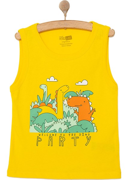 Basic Erkek Dinozor Partisi Baskılı Atlet Tshirt Erkek Bebek