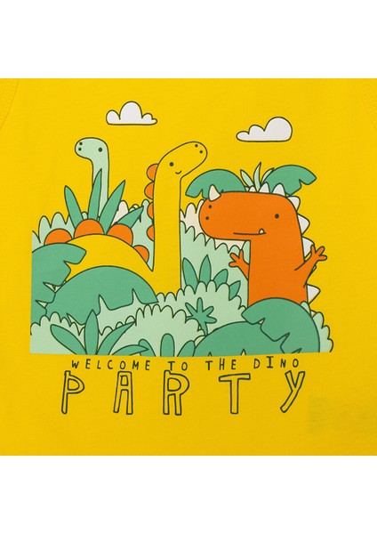 Basic Erkek Dinozor Partisi Baskılı Atlet Tshirt Erkek Bebek modelleri