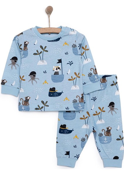 Uzun Kol Korsan Hayvanlar Desenli Bisiklet Yaka Pijama Takımı