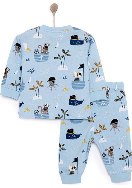 Uzun Kol Korsan Hayvanlar Desenli Bisiklet Yaka Pijama Takımı