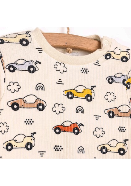 Uzun Kol Kaşkorse Araba Desenli Bisiklet Yaka Pijama Takımı