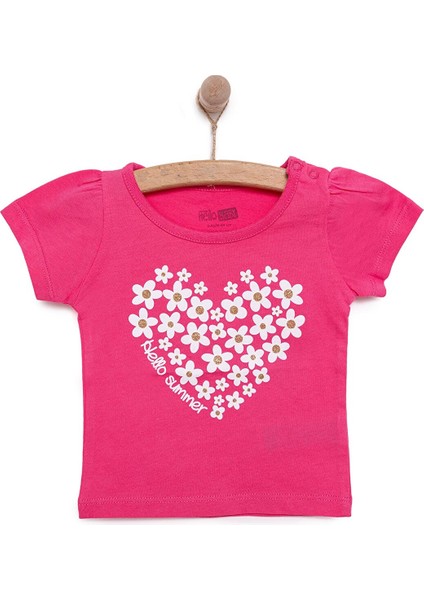 Basic Kız Kalp Papatya Baskılı T-Shirt Kız Bebek