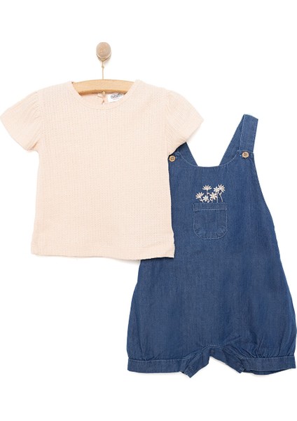 Yenidoğan Tıny Flowers Kot Şort Salopet - Tshirt Takım Kız Bebek