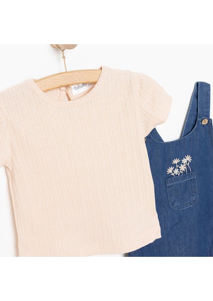 Yenidoğan Tıny Flowers Kot Şort Salopet - Tshirt Takım Kız Bebek modelleri