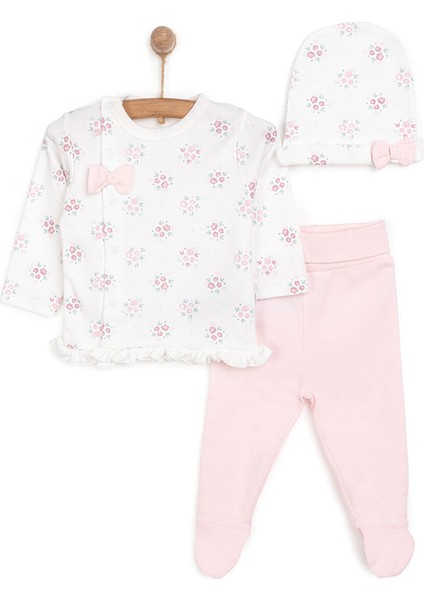 Yenidoğan Flowers Zıbın-Şapka-Patikli Alt 3lü Set Kız Bebek