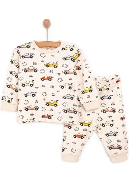 Uzun Kol Kaşkorse Araba Desenli Bisiklet Yaka Pijama Takımı