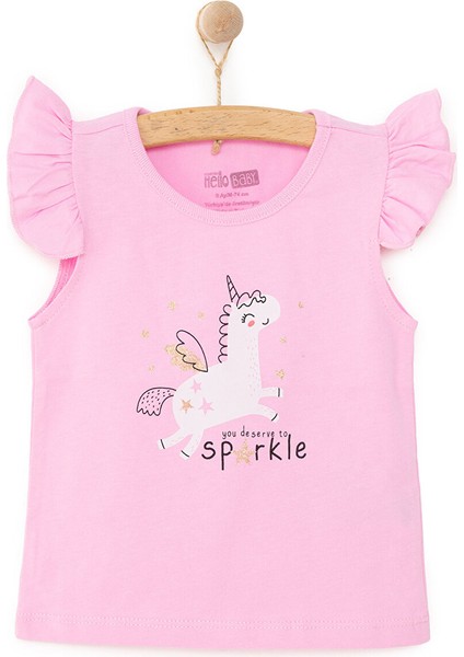 Basic Kız Melek Unicorn Baskılı Atlet T-Shirt Kız Bebek