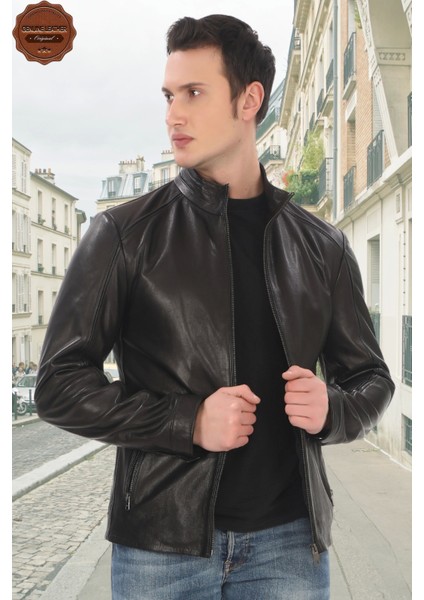 Erkek Derimont Ceket Slim Fit Siyah Fermuarlı