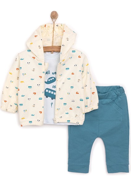 Yenidoğan Sürprise Travel Sweatshirt-Kapüşonlu Hırka-Alt 3lü Takım Erkek Bebek