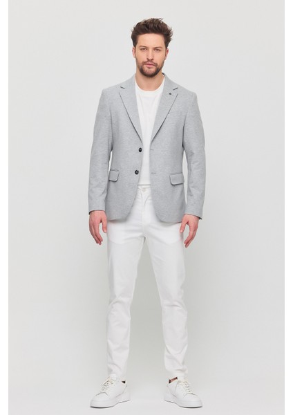 3115 Erkek Gri Esnek Likralı Pamuk Karışımlı Slim Fit Ilkbahar-Yaz Spor Blazer Ceket