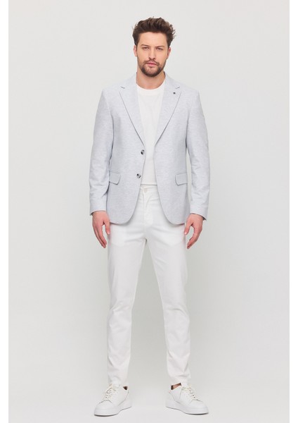 3115 Erkek Gri Esnek Likralı Pamuk Karışımlı Slim Fit Ilkbahar-Yaz Spor Blazer Ceket