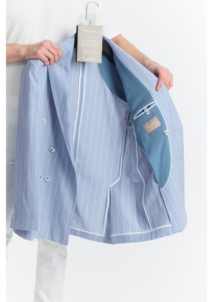 Vitao Erkek Bej Italyan Çizgili Kruvaze Yarım Astarlı Slim Fit Spor Blazer Ceket modelleri