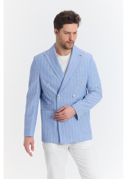 Vitao Erkek Bej Italyan Çizgili Kruvaze Yarım Astarlı Slim Fit Spor Blazer Ceket fırsatları