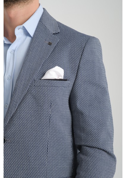 Bacco Erkek Lacivert Mono Yaka Kendinden Desenli Slim Fit Dar Kesim Blazer Ceket fiyatları