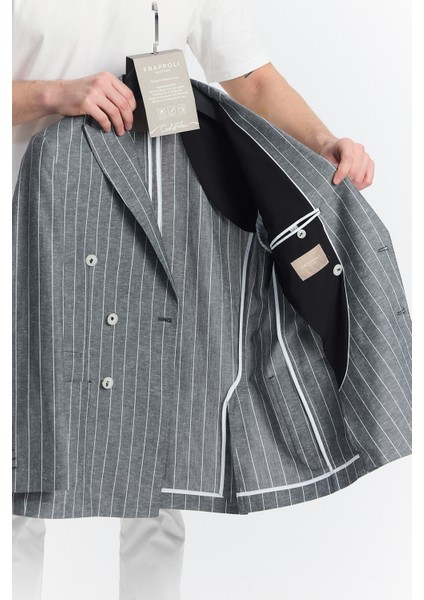 Vitao Erkek Bej Italyan Çizgili Kruvaze Yarım Astarlı Slim Fit Spor Blazer Ceket modelleri