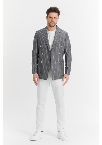 Vitao Erkek Bej Italyan Çizgili Kruvaze Yarım Astarlı Slim Fit Spor Blazer Ceket fırsatları
