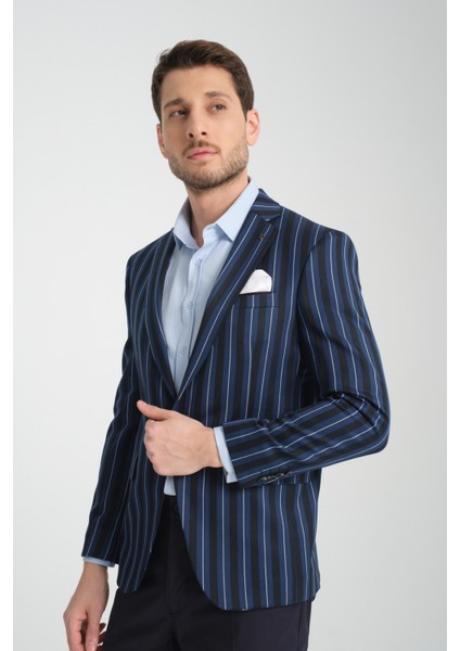 Adora Erkek Lacivert Bordo Italyan Çizgili Slim Fit Mono Yaka Esneyen Kumaş Blazer Ceket modelleri