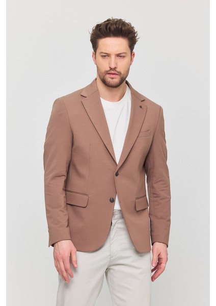 3115 Erkek Gri Esnek Likralı Pamuk Karışımlı Slim Fit Ilkbahar-Yaz Spor Blazer Ceket