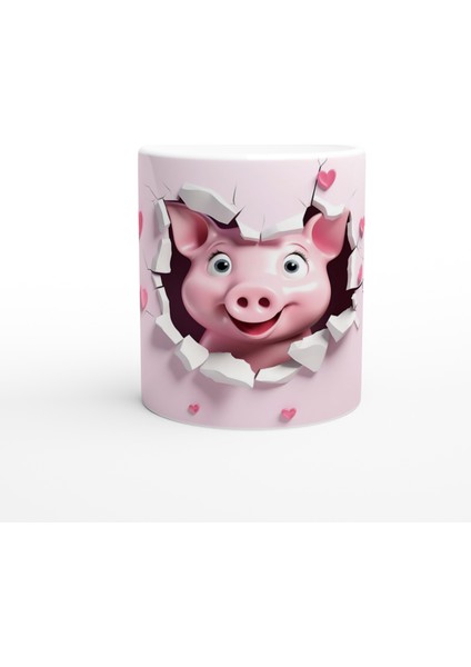 Pembe Çatlaktan Bakan Tatlı Domuz Temalı Baskılı Kupa Bardak