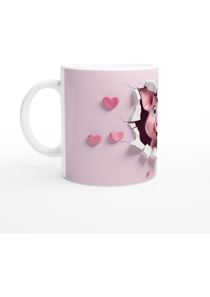 Pembe Çatlaktan Bakan Tatlı Domuz Temalı Baskılı Kupa Bardak fiyatları