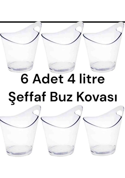 6 Adet 4 Litrelik Şeffaf Buz Kovası