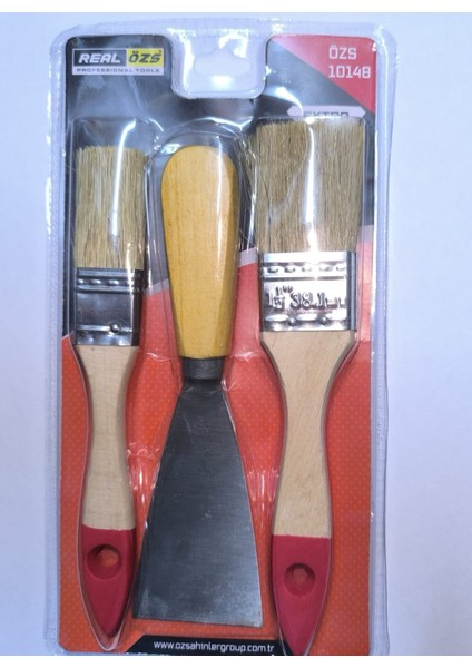 Real Özs Dmax 3 Parça Fırça Seti Fırça Spatula Boya Badana Köşe Fırçası Alçı Çekme Spatula Alet Edevat