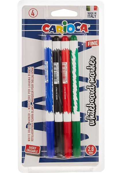 Carioca Fine Beyaz Tahta Kalemi, Silinebilir, 4 Adet, Renkli
